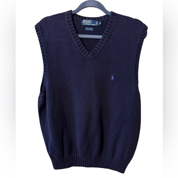 🌹VTG:Polo by Ralph Lauren Blue V-Neck Sweater Vest - Picture 1 of 3